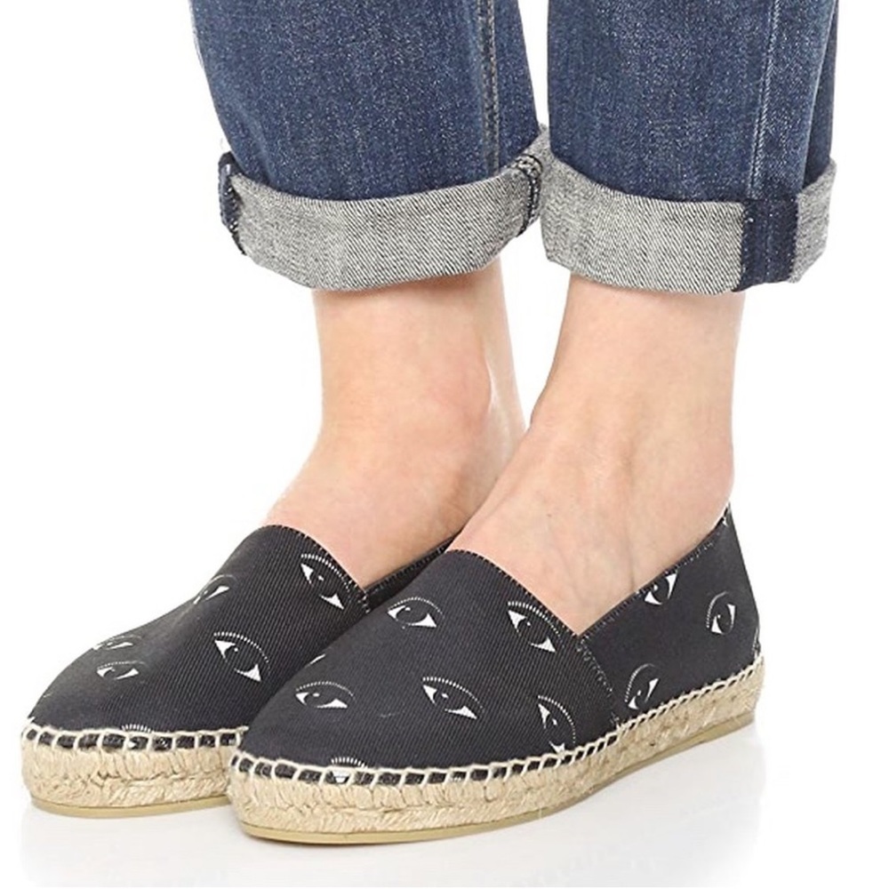 KENZO Espadrilles Eye Eyes Series Canvas Shoes Canvas Comfort Boho Black Cream